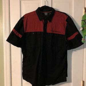 Men’s M Harley-Davidson 100% Cotton Black and Burnt Orange Button Down Shirt